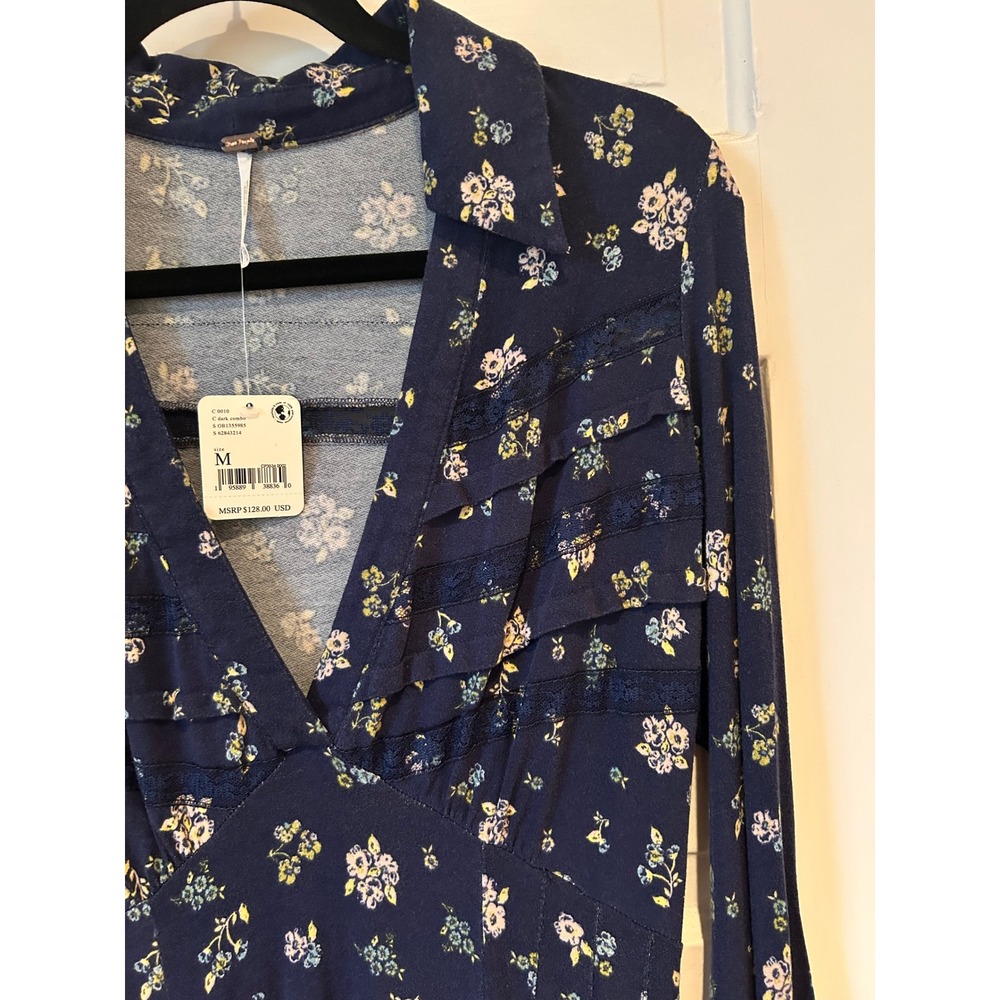 NWT Free People Good Days Floral Mini Dress Blue Long Sleeve Size M $128 - Picture 8 of 10